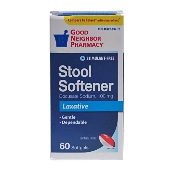Good Neighbor Pharmacy Stool Softener and Laxative, 1 Bottle, 60 Soft-gels Each, By AmerisourceBergen