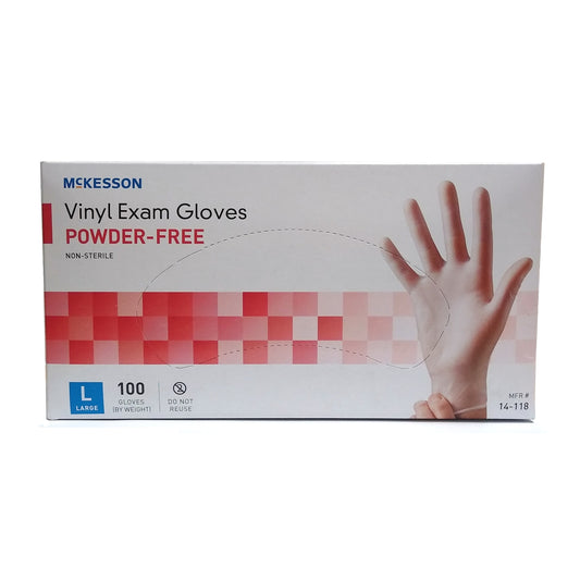 McKesson 14-118 Vinyl Exam Gloves, Powder-Free, Large, 100 Count, 1 Box Each, By McKesson