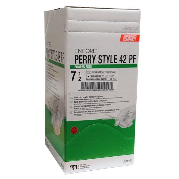 Encore Perry Style 42 Powder-Free, Latex, Surgical Gloves, Size: 7½, 50 Pairs Per Box, 1 Box Each, By Encore