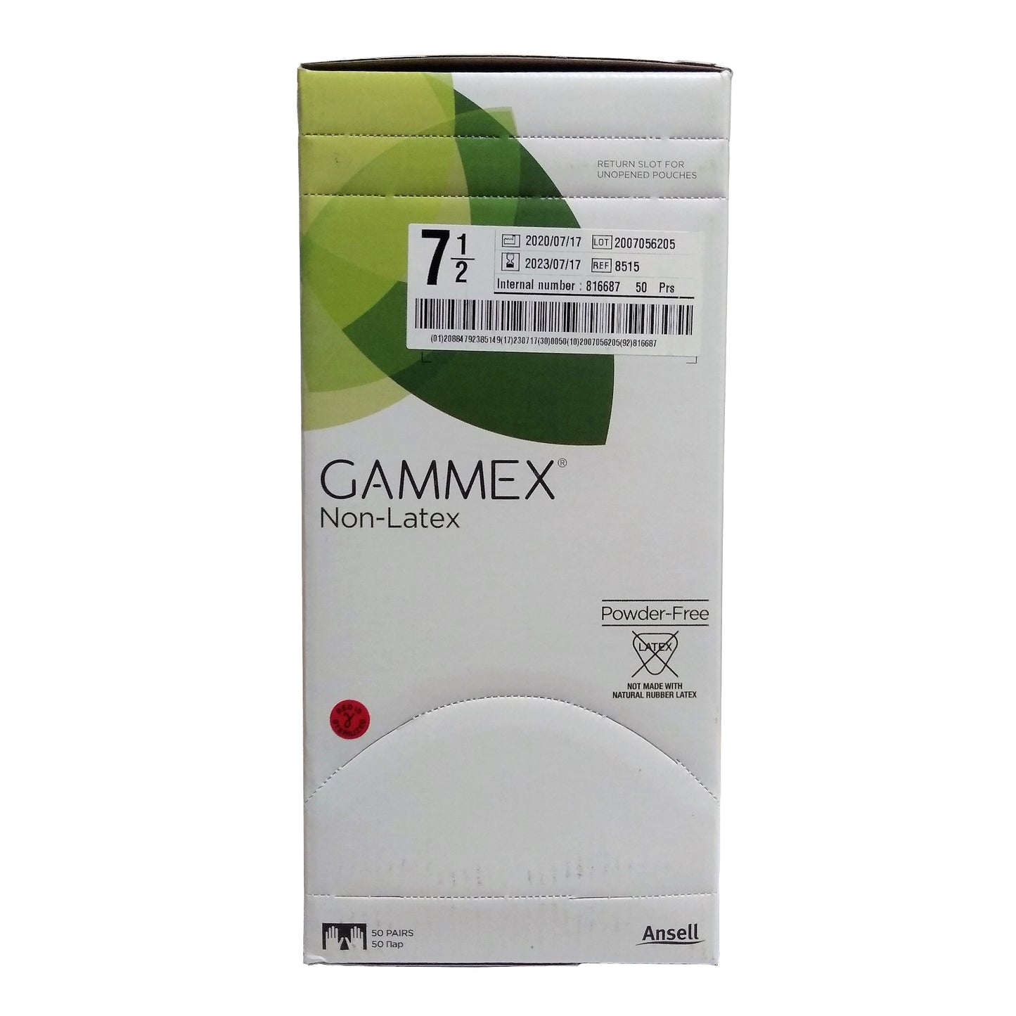 Gammex Non-Latex Gloves Size 7 1/2 8515, 50 Pairs a Box, 1 Box Each, By Ansell