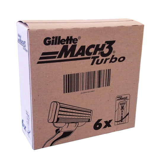 Gillette Mach3 Turbo, 1 Razor & 2 Cartridges, Pack of 6, By P&G