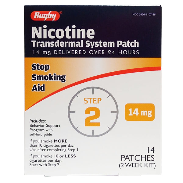 Rugby Step 2 Nicotine Transdermal System Patch 14 mg 14 Count, 1 Pack Each, By Rugby