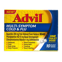 Advil Multi-Symptom Cold And Flu, 10 Coated Tablets, 1 Pack Each, By Pfizer Consumer Healthcare