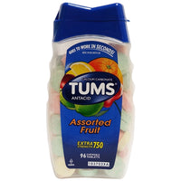 Tums Antacid Extra Strength For Heartburn Relief 96 Chewable Tablets, Assorted Fruit, 1 Bottle Each, By GSK
