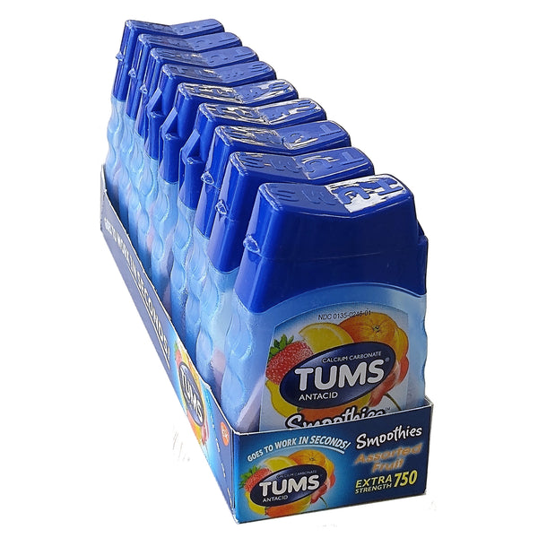 Tums Smoothies Antacid 750, Assorted Fruit, Box Of 9 Bottles Of 12 Tablets, By GSK Consumer Healthcare