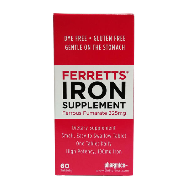 Ferretts Iron Supplement Ferrous Fumarate Dietary Supplement, 325 Mg., 60 Tablets, 1 Box Each, By Pharmics