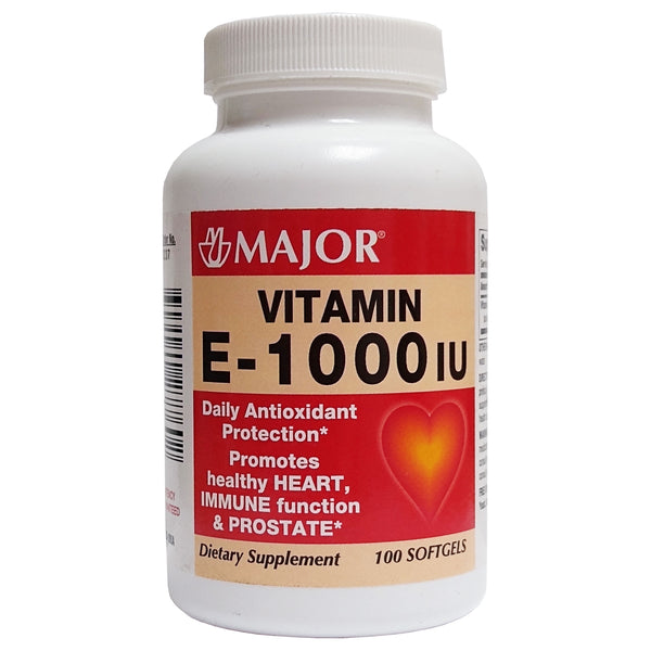 Major Vitamin E-1000 IU 100 Softgels, 1 Bottle Each, By Major Pharmaceuticals