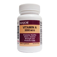 Vitamin A, 3000 MCG, Dietary Supplement, 100 Softgels, 1 Bottle Each, By Major Pharmaceuticals