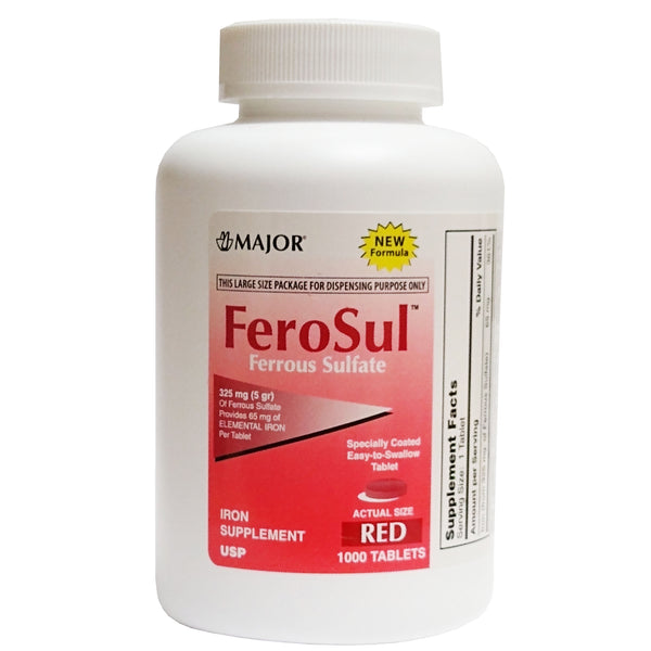 Major FeroSul Ferrous Sulfate 325 mg Red 1000 Tablets, 1 Bottle Each, By Major Pharmaceuticals