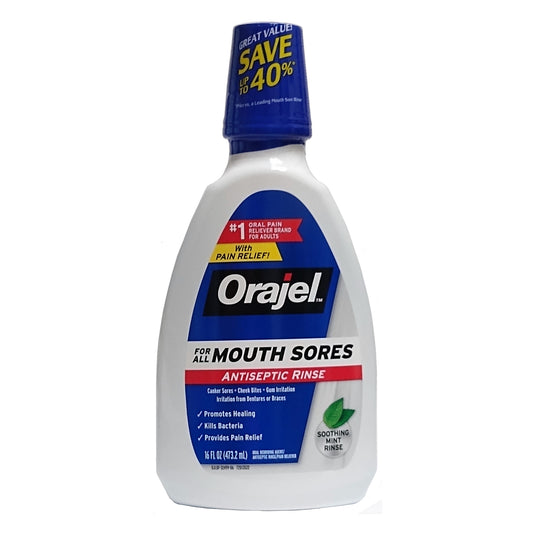 Orajel Mouth Sores Antiseptic Rinse, 16 fl. oz,  Soothing Mint, 1 Bottle Each, By Church and Dwight