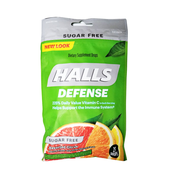 Halls Defense Sugar Free Vitamin C Drops, Assorted Citrus, 25 Ct., 1 Pack Each, By Mondelez International, Inc.