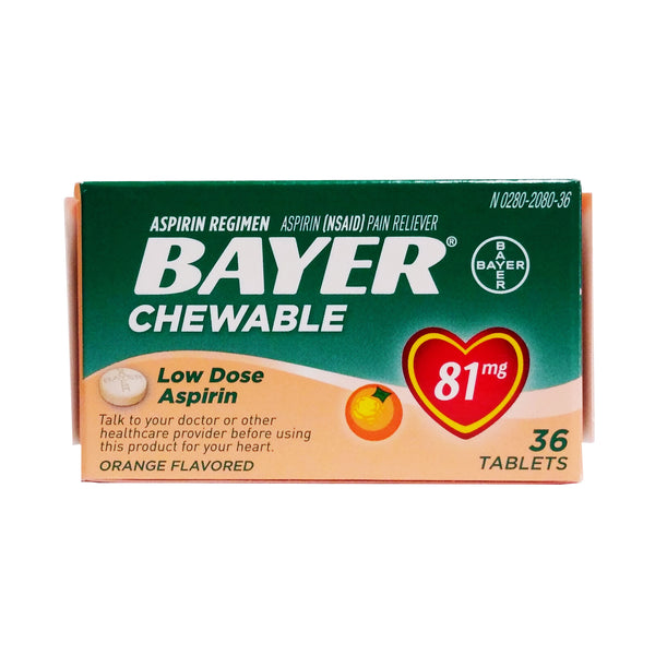 Aspirin Regimen Low Dose Orange Flavored, Chewable, 81 Mg., 36 Tablets, 1 Each, By Bayer