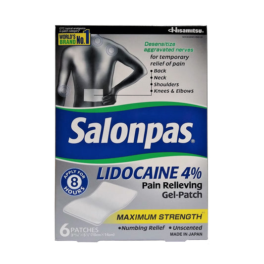 Salonpas 4% Lidocaine Pain Relieving Gel-Patch,  6 Count, 1 Pack Each, By Hisamitsu Pharmaceutical Co