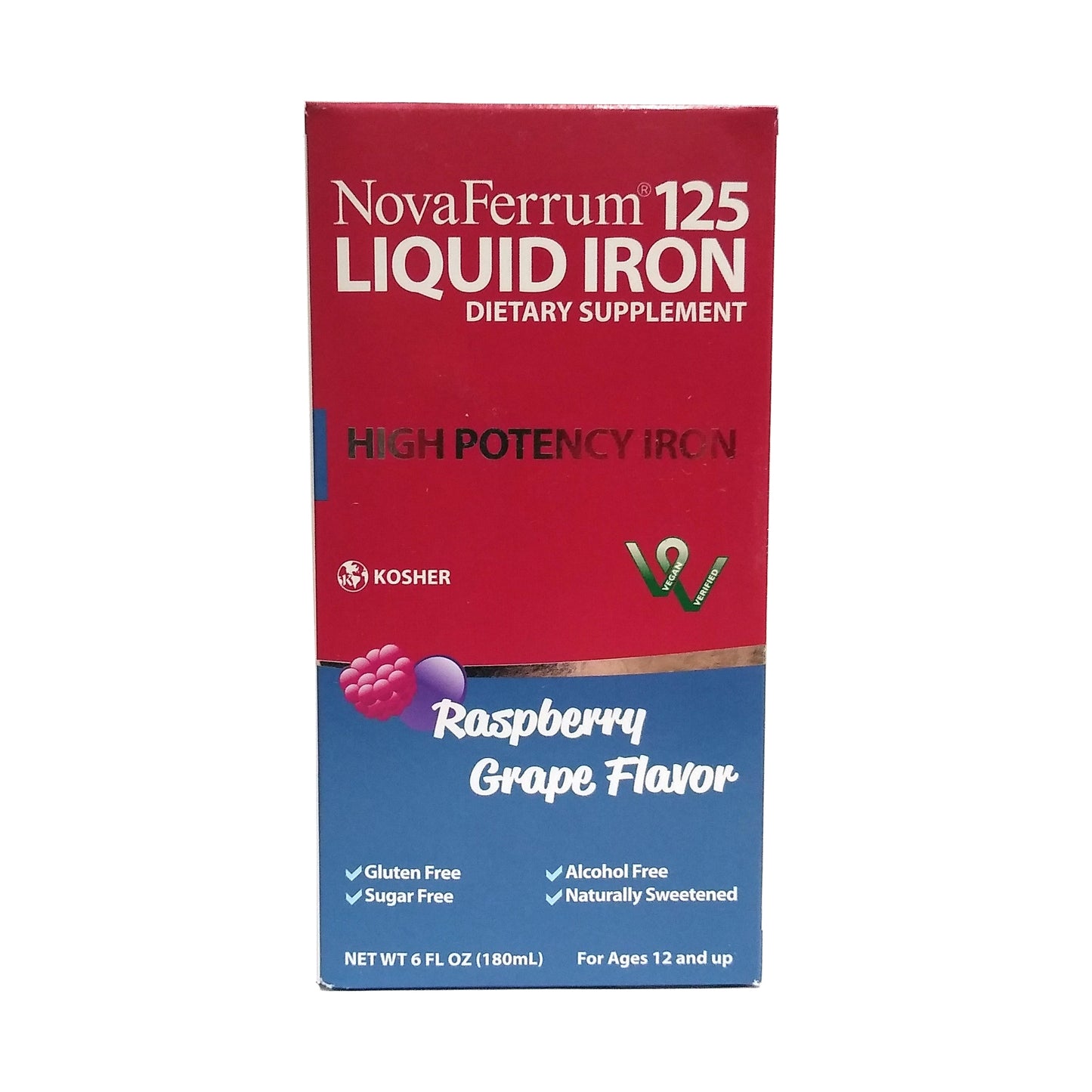 Kosher NovaFerrum 125 Liquid Iron, Raspberry Grape Flavor, 6 Fl. Oz, 1 Bottle Each, By Kosher