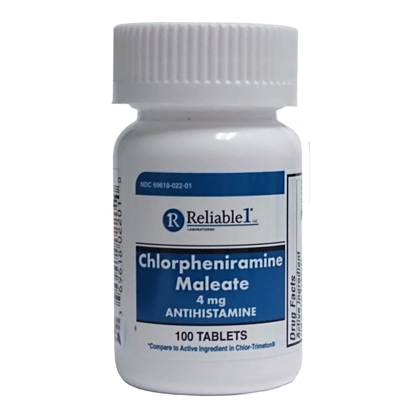 Reliable 1, Chlorpheniramine Maleate, 4mg 100 Tablets, 1 Bottle Each, By Reliable 1 Labs LLC.