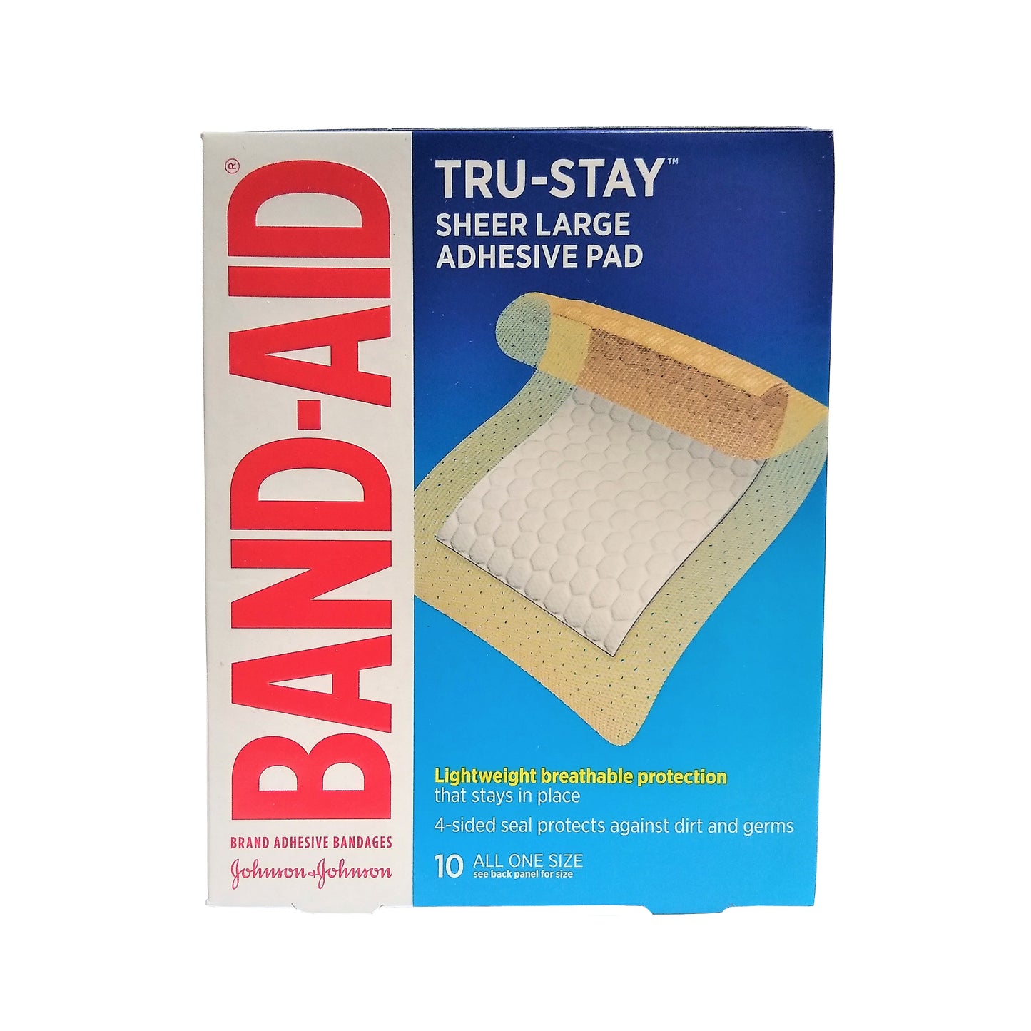 Band-Aid Tru-Stay Sheer Large Adhesive Pads, 10 Large 2-7/8" x 4" Bandages, 1 Box Each, By Johnson & Johnson