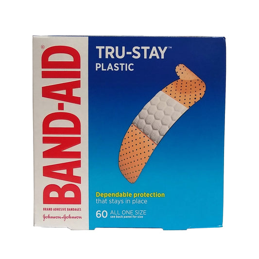 Band-Aid Tru-Stay Plastic, 60 All One Size 3/4" x 3" Bandages, 1 Box Each, By Johnson & Johnson