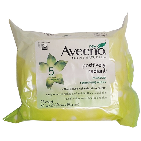 Aveeno Positively Radiant Makeup Wipes, 25 Count, 1 Pack Each, By J&J Consumer Inc
