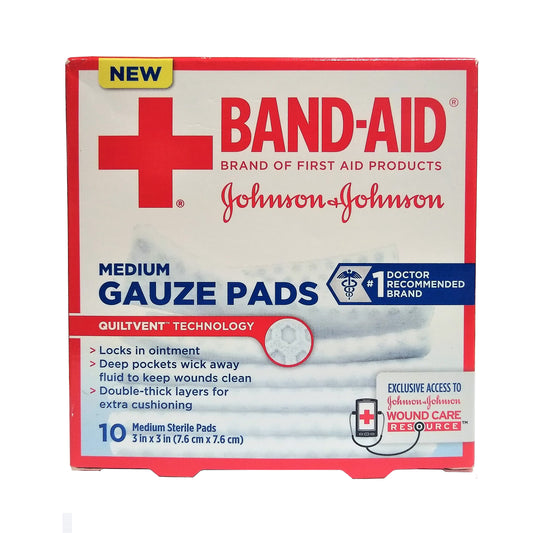 Band-Aid Gauze Pads, 10 Medium 3" x 3" Ct., 1 Box Each, By Johnson And Johnson