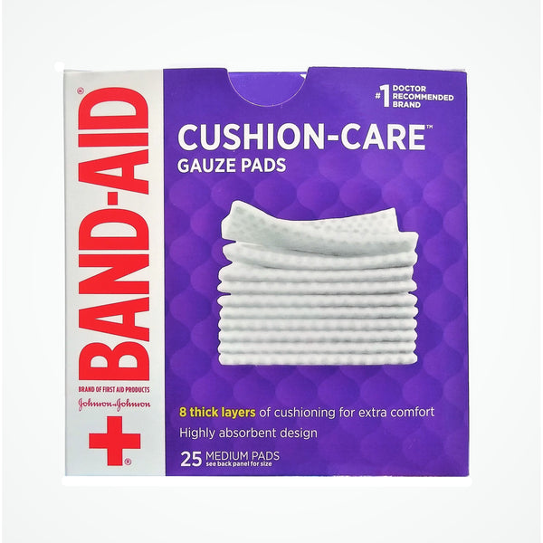 Band-Aid Medium Cushion-Care Gauze Pads, Medium 3" x 3" Pads, 25 Ct., 1 Box Each, By Johnson And Johnson