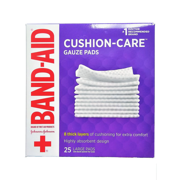Band-Aid Cushion-Care, 25 Large 4" x 4" Gauze Pads, 1 Box Each, By Johnson and Johnson