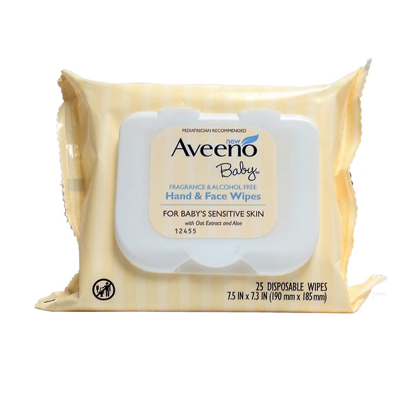 Aveeno Baby Hand and Face Wipes, 25 Ct., 1 Pack Each, By Johnson & Johnson