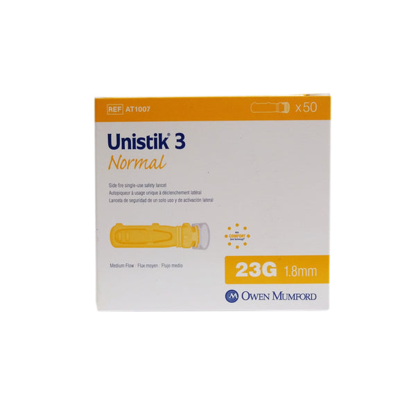 Unistik 3 Normal Safety Lancet 1.8 mm 23 G, 50 Count, 1 Box Each, By Owen Mumford