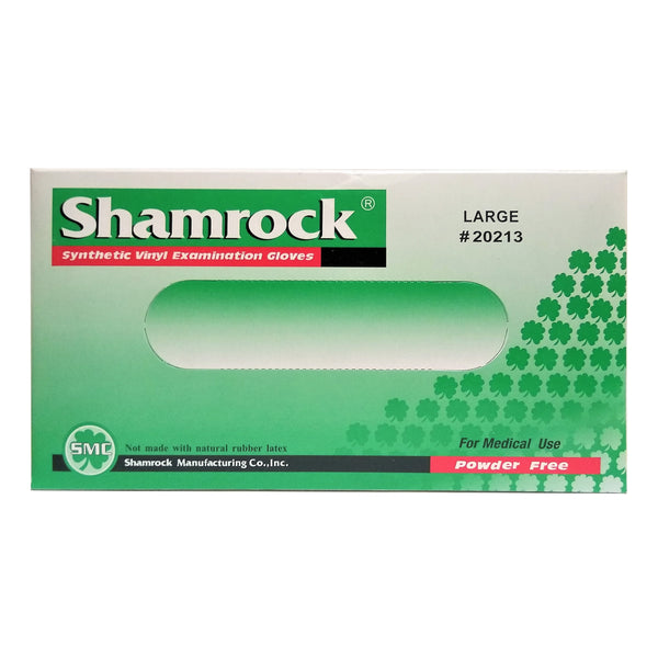 Synthetic Vinyl Examination Gloves, Powder Free, Large, 100 Count, 1 Box Each, By Shamrock