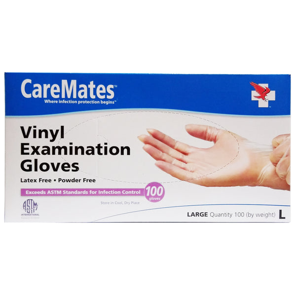 CareMates Vinyl Examination Gloves, Large, 100 Ct., 1 Box Each, By Shepard Medical Products, Inc.