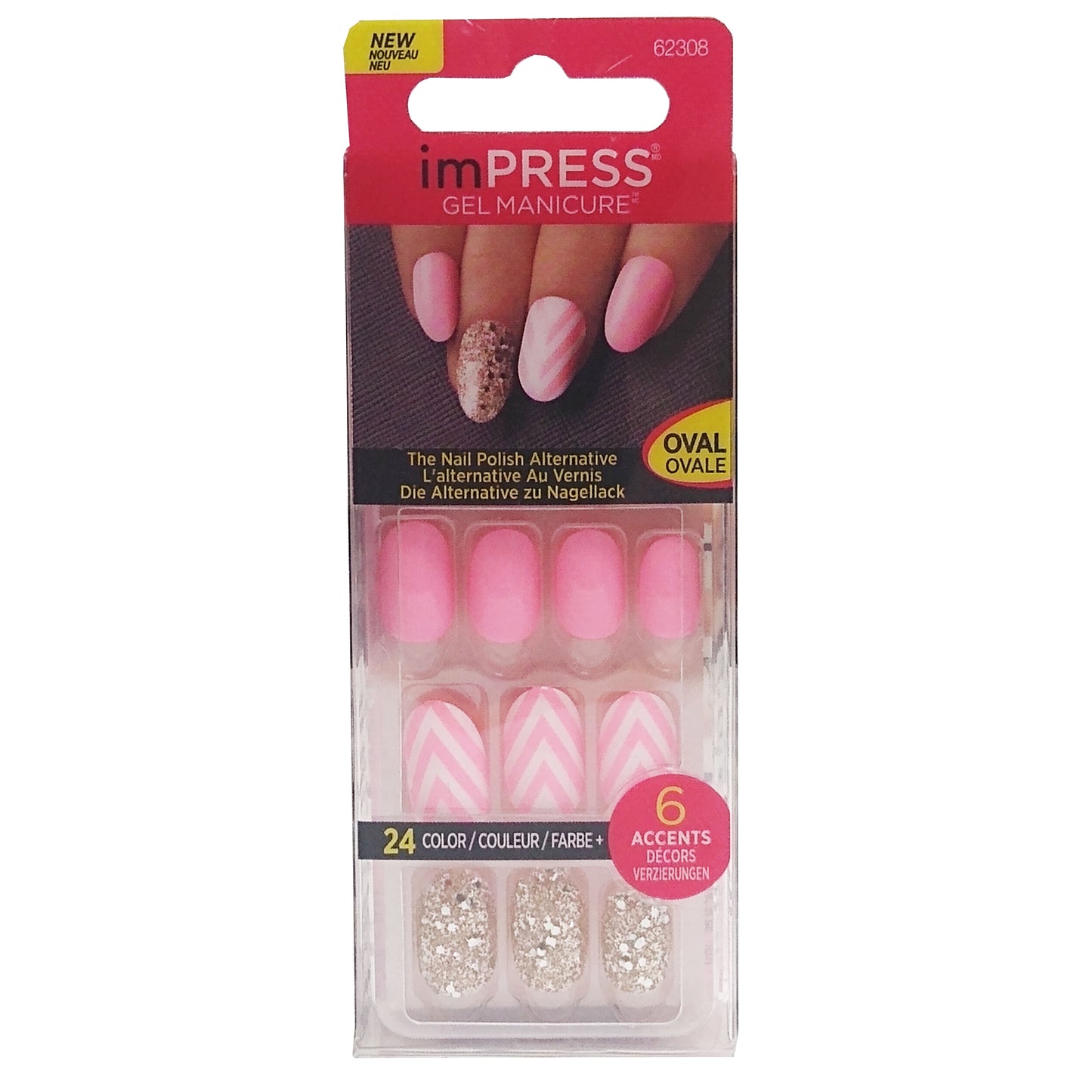 Impress Gel Manicure Nail Polish Alternative 24 Nails 6 Accents Decors, 1 Pack Each, By Kiss Products