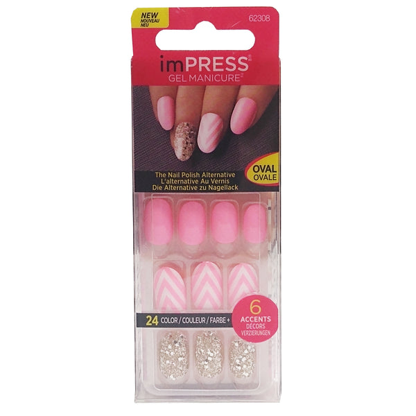 Impress Gel Manicure Nail Polish Alternative 24 Nails 6 Accents Decors, 1 Pack Each, By Kiss Products
