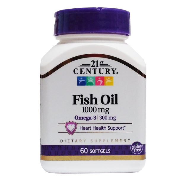 21st Century Fish Oil 1000 mg Omega-3 300 mg Heart Health Support 60 Softgels, 1 Bottle Each, By 21st Century