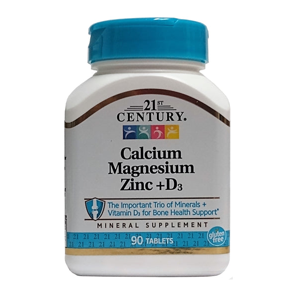 21st Century Calcium Magnesium Zinc +D3 90 Tablets, One Bottle, By Vital Nutrients