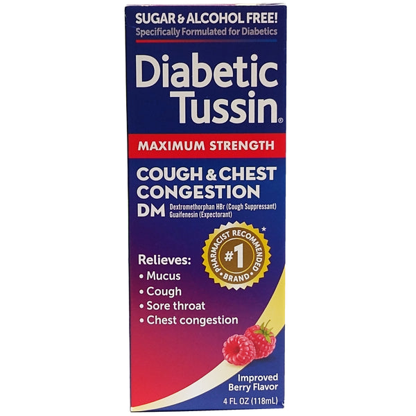 Diabetic Tussin DM Cough and Chest Congestion Relief, Berry Flavor, 4 Fl Oz., 1 Bottle Each, By Hi-Tech Pharmacal Co. Inc