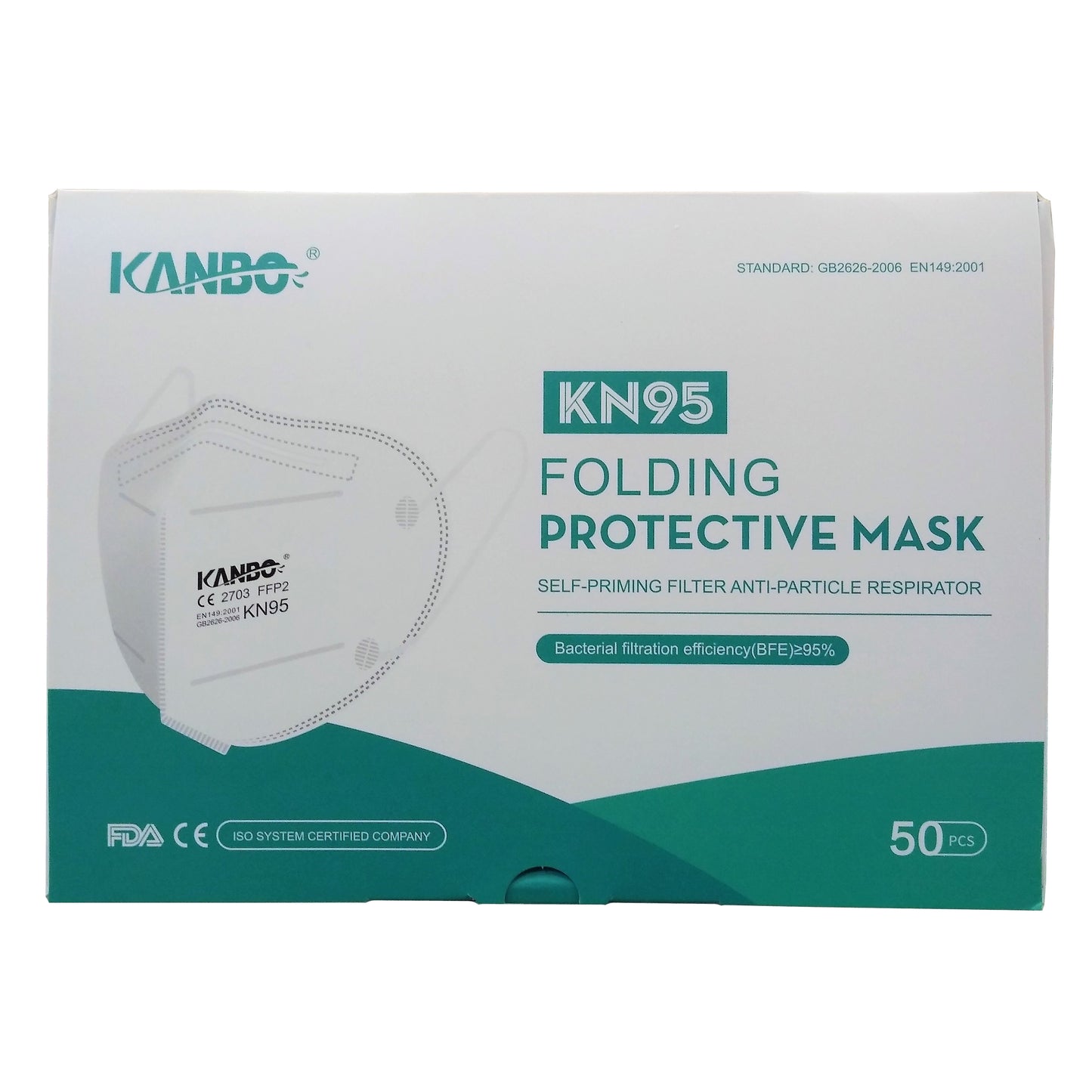 Kanbo KN95 Face Mask, 50 Count Box, 1 Box, By Kanbo