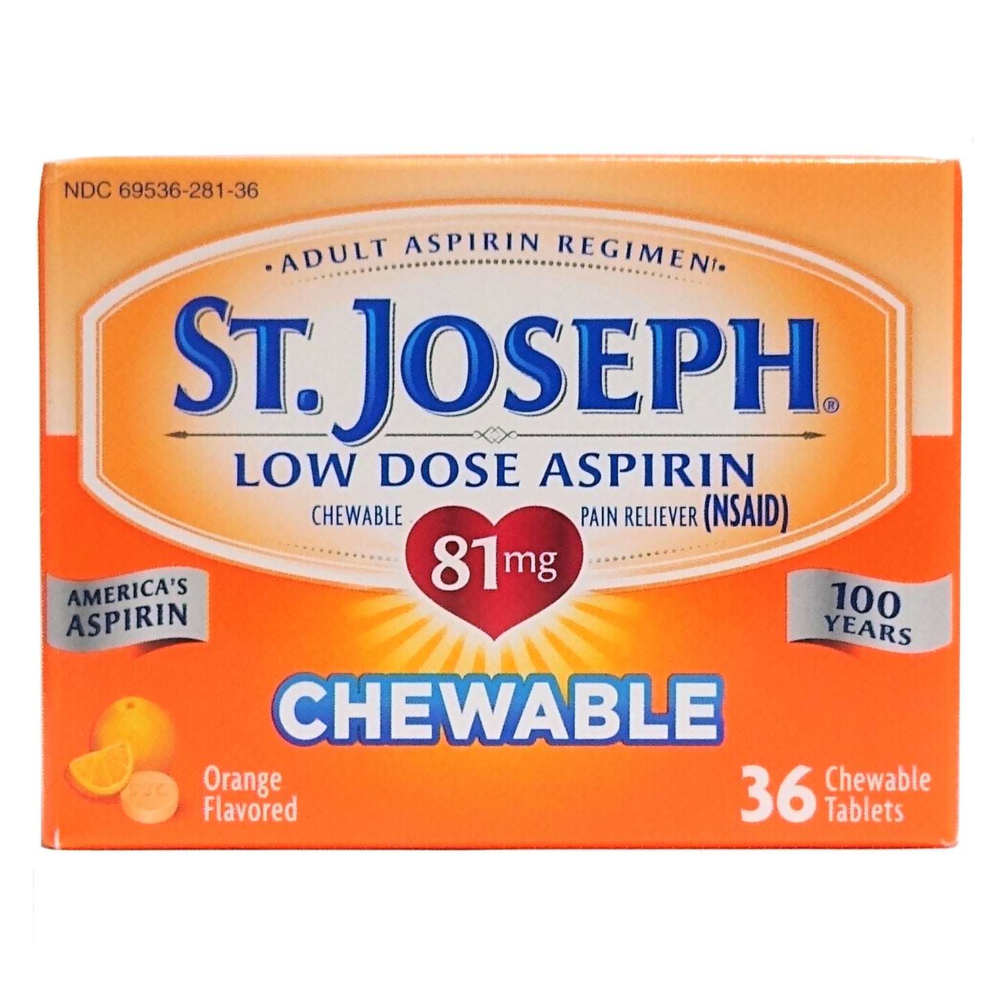 St. Joseph Low Dose Aspirin (NSAID) Pain Reliever, 81 Mg, 36 Chewable Tablets, 1 Each, By Foundation Consumer Health