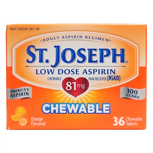 St. Joseph Low Dose Aspirin (NSAID) Pain Reliever, 81 Mg, 36 Chewable Tablets, 1 Each, By Foundation Consumer Health