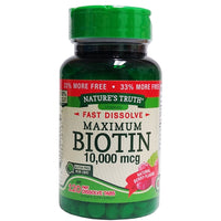 Nature's Truth Fast Dissolve Maximum Biotin 10,000 mcg 120 Tabs, Natural Berry Flavor, 1 Bottle Each