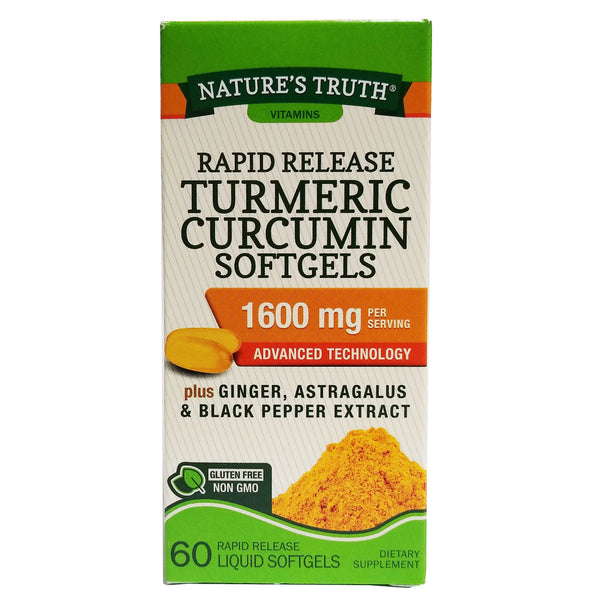 Nature's Truth Rapid Release Turmeric Curcumin 1600 mg 60 Liquid Softgels, 1 Pack Each, By Piping Rock Health