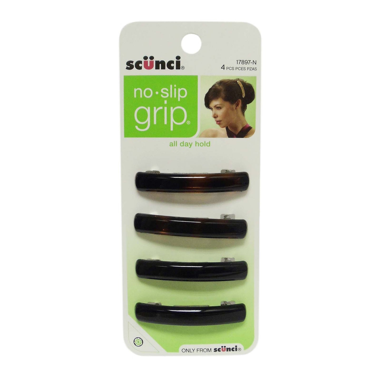 Scunci No-Slip Grip Barrettes, 4 Count, 1 Each, By Conair