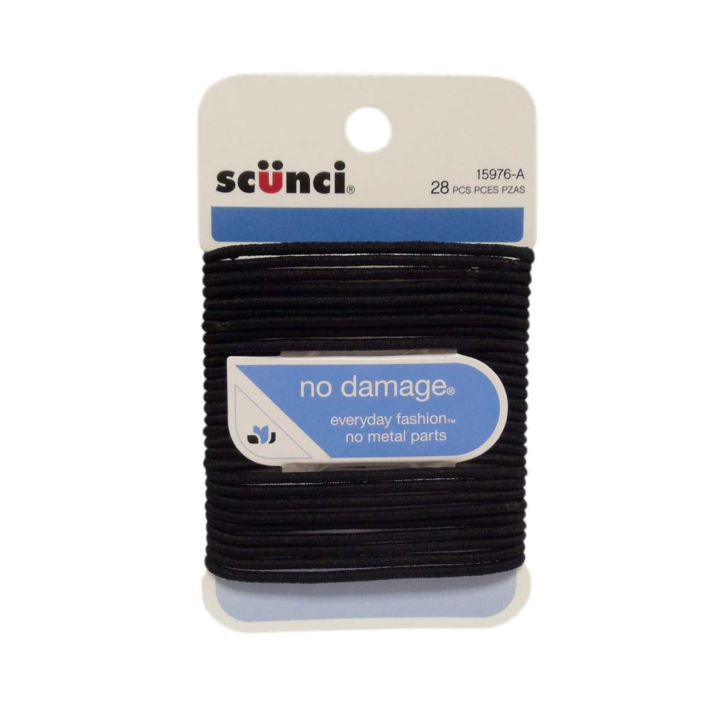 Scunci Black No Damage Elastics, Black, 28 Count, 1 Pack Each, By Conair