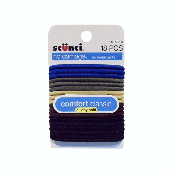 Scunci No Damage Elastic Hair Bands, Assorted Colors, 18 Count, 1 Pack Each, By Conair