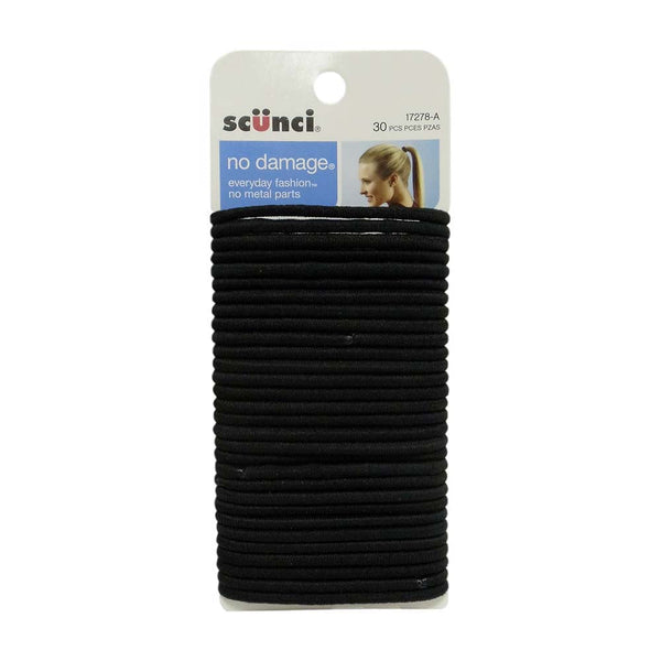 Scunci No Damage Hair Ties, Black, 30 Count, 1 Pack Each, By Conair