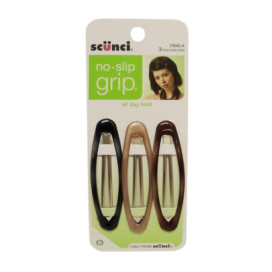 Scunci No-Slip Grip Oval Snap Barrettes, Assorted, 3 Count, 1 Pack Each, By Conair