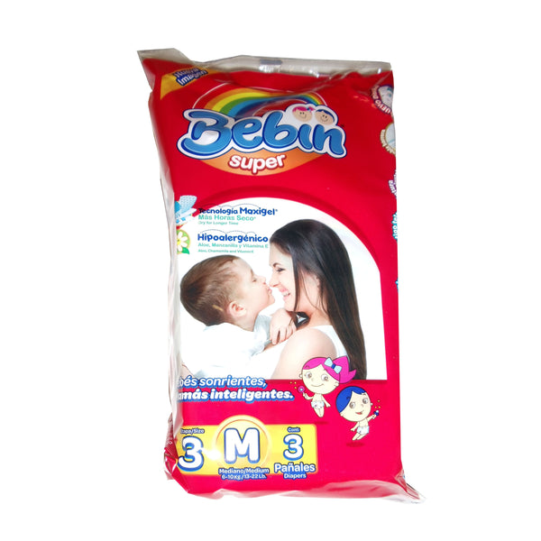Bebin Super Medium Size 3 Diapers, 3 Ct., 1 Pack Each, By Lambi