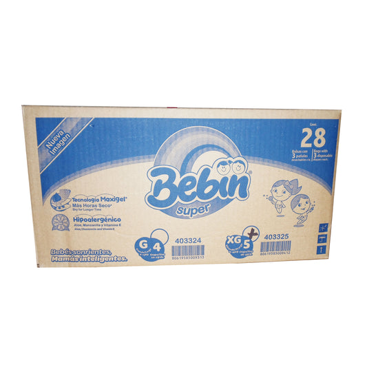 Bebin Super Diapers, XL, 3 Ct. Per Pack, Case of 28, By Lambi