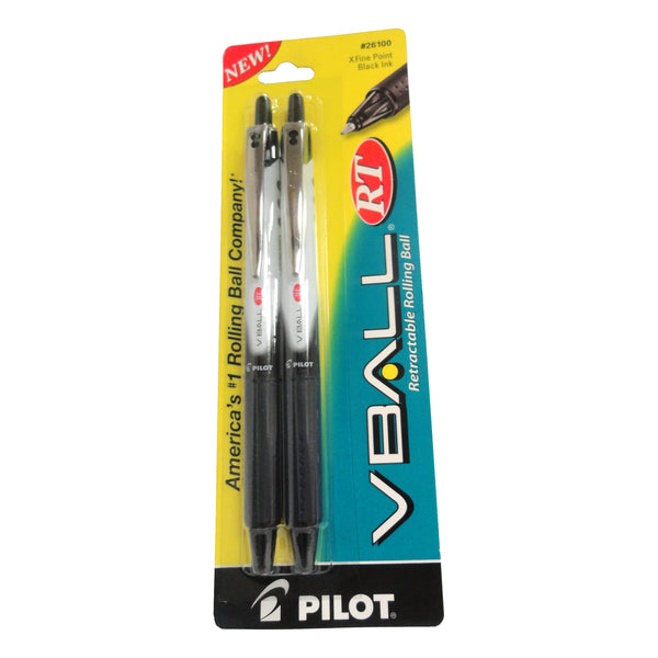 VBall RT Retractable Rolling Ball Pens, Extra Fine Point, (1 Pack Of 2 Pens) Black Ink, By Pilot
