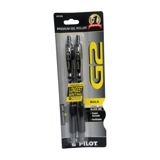 Pilot Premium Gel Roller G2, Bold Black, 1.0mm, 2 Count, 1 Pack Each, By Pilot Corporation