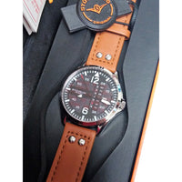 Stuhrling Original Men's Leather Aviation Watch With Screw Rivets, By Stuhrling